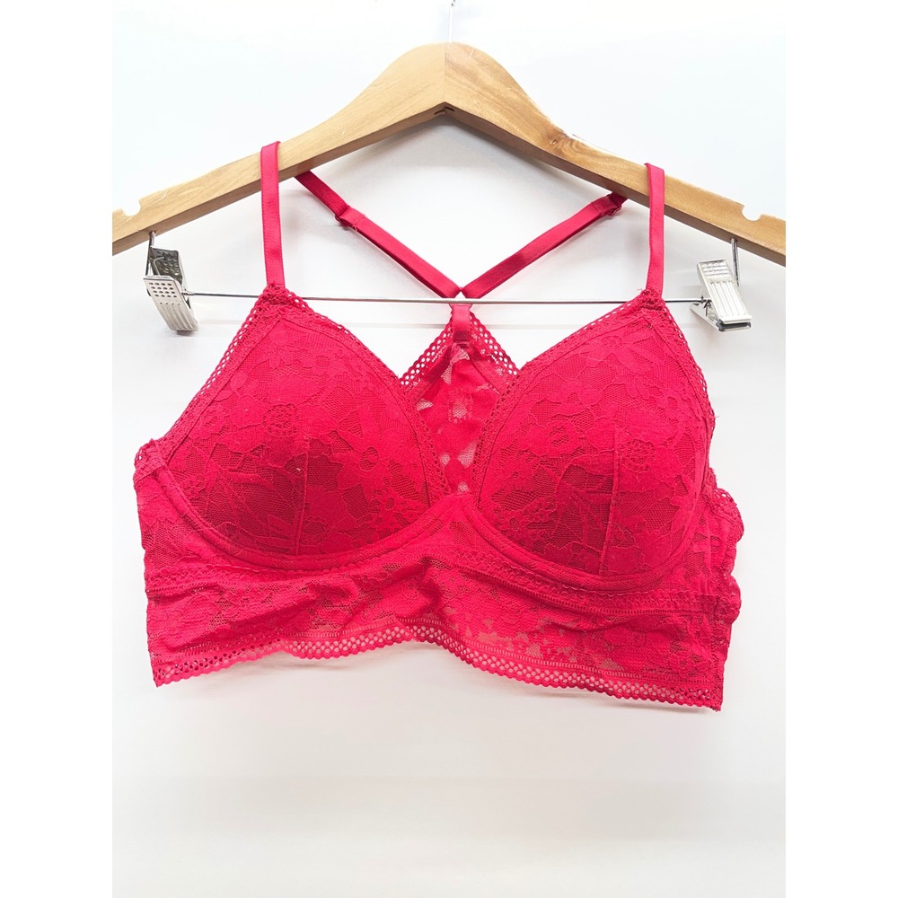 Lace Bralette with Strappy Back - Red